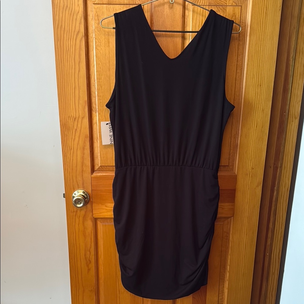 Nine West Black Ruched V-Neck Cocktail Dress - Picture 7 of 7